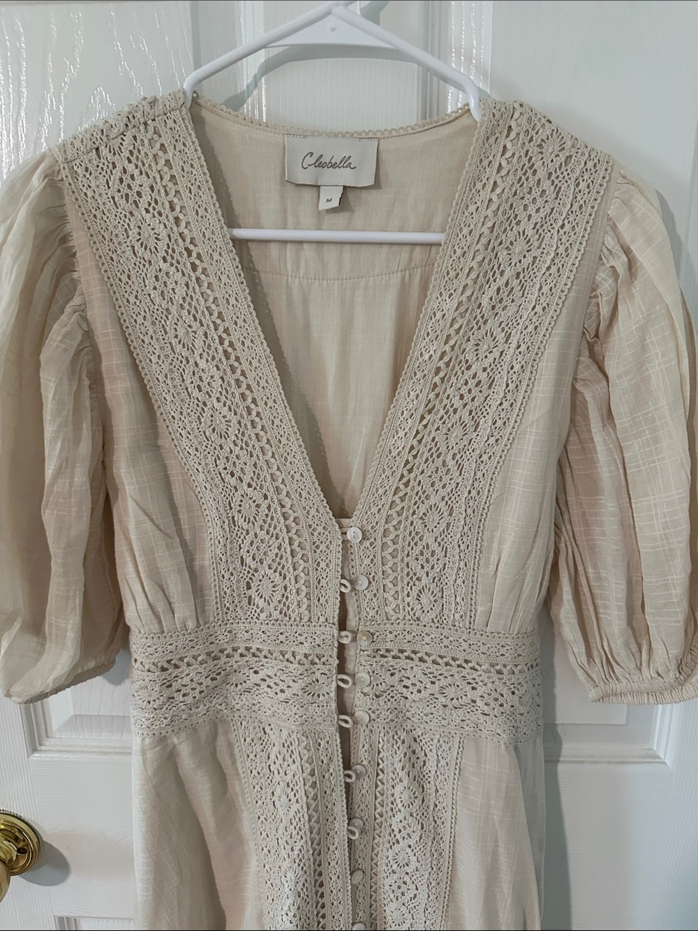 Cleobella Cream Lace-Trim Midi Dress with Puff Sleeves - Picture 3 of 4